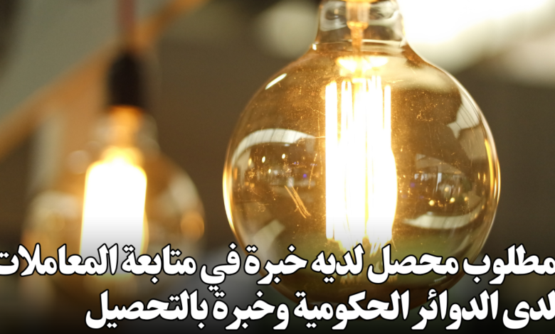 مطلوب محصل لديه خبرة في متابعة المعاملات لدى الدوائر الحكومية وخبرة بالتحصيل
